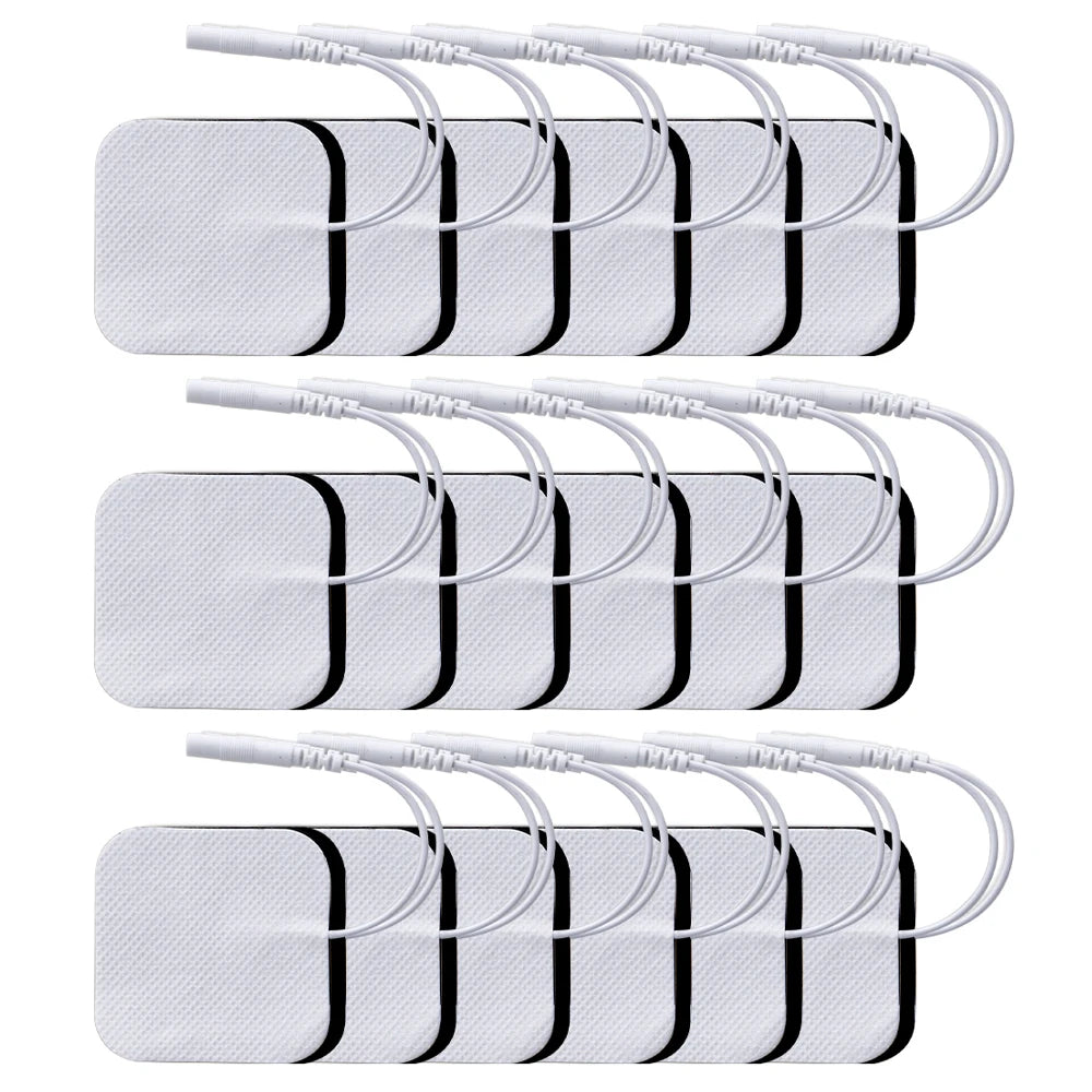 Un set de patchs d'électrodes réutilisables non tissés pour la stimulation musculaire, emballés en plusieurs groupes.