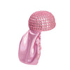 A pink reversible satin wrap cap bonnet for hair and sleeping