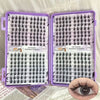 A pair of purple cosmetic cases holds 320 pieces of black and white Korean style eyelash clusters for DIY makeup