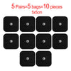 Ten black silicone pads for a TENS muscle stimulator, packaged as five pairs of bags.