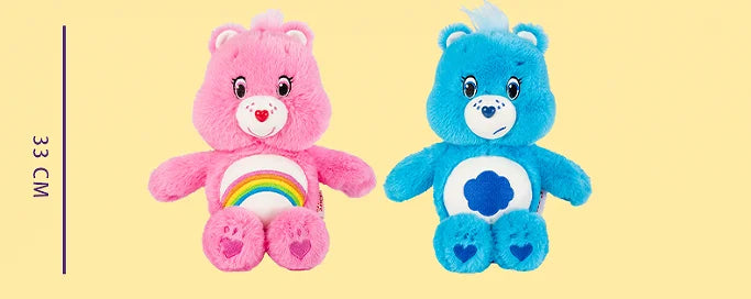 A pair of 33cm Classic Care Bears plush stuffed animals, one pink and one blue.