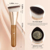 A brown angled contour makeup foundation brush shown with dimensions and a circular view of the bristles.
