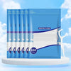 A set of blue dental floss packaged in a box with plastic toothpicks displayed on a white surface.