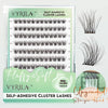 A package of Vyrila self-adhesive cluster lashes showing various lash styles and a loose cluster lash.