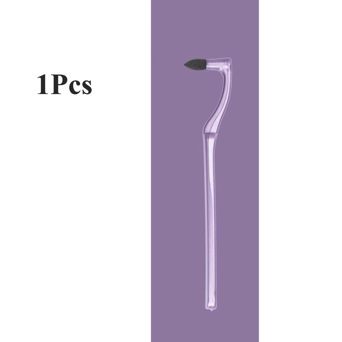 A clear manual tooth stain remover tool with a curved plastic handle and a small brush tip.