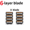 A set of eight 6-layer blades for a precision stainless steel razor.
