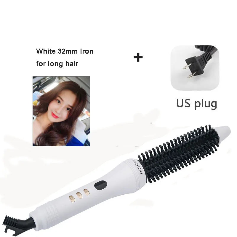 White 32mm iron for long hair with US plug and black cord
