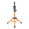 Black and orange adjustable wig stand tripod with a stable base