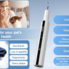 A white ultrasonic dental cleaner device is shown next to a pet, demonstrating its use for oral dental health.
