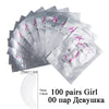 A stack of 100 pairs of pink under-eye lash application patches on a white background.