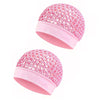 Pink knitted cap bonnet with a satin wrap for hair and sleeping