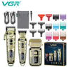 A set of VGR professional electric hair trimmers and grooming tools displayed on a white background.
