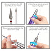 Step-by-step instructions showing how to use a tungsten carbide nail drill bit set for manicure and pedicure.