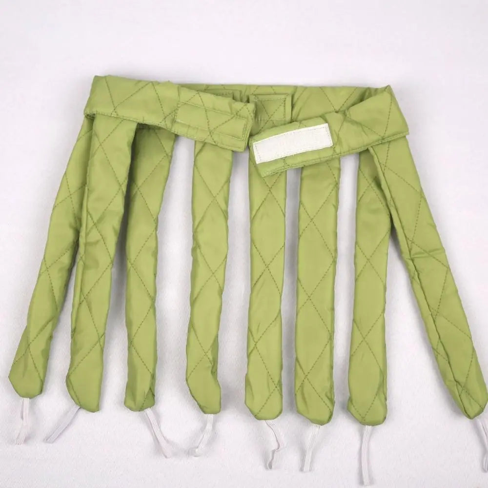 A set of light green removable heatless hair curlers for overnight styling.