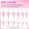 Size chart showing 12 nail sizes ranging from 9.39mm to 25.21mm for press-on nails