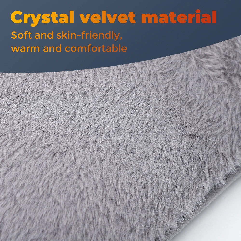 Close-up of soft, gray crystal velvet material used for an electric heating therapy belt.