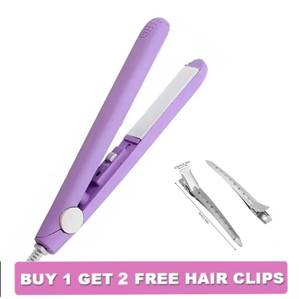 Fer à lisser et recourbe-cils en céramique violet 2-en-1 avec attaches