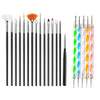 A collection of precision nail art brushes with various shapes and colors including flat, pointed, and fan-shaped brushes.