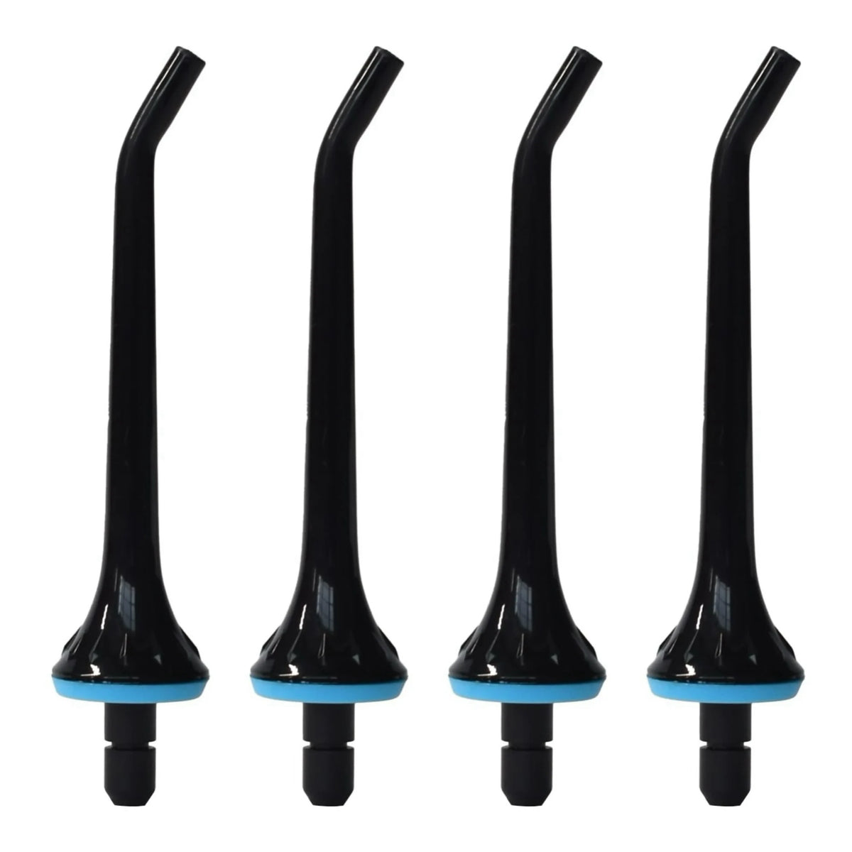 Four black replacement tips for a water flosser oral irrigator