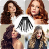 Collage de diferentes estilos de diademas con rodillos sin calor para ondas suaves en mujeres.