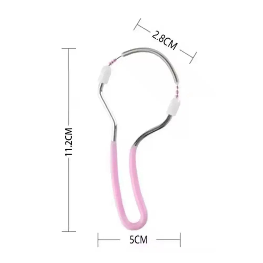 A pink precision facial hair removal tool with a metal loop and silicone tip.