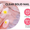 A hand displays clear solid nail extension gel with yellow floral accents on a finger.