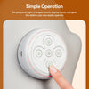 A hand massager control panel with five buttons for different modes, being operated by a finger.