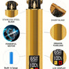 A professional rechargeable hair grooming kit featuring a gold-colored body, a sharp blade, and an LCD display.
