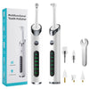 A white electric dental tooth polisher device shown with various attachments and modes.