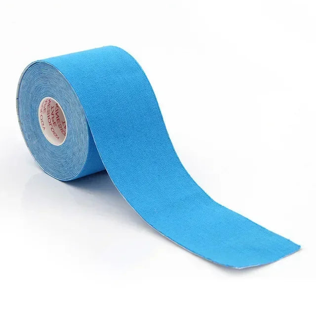 Roll of bright blue kinesiology tape for wrinkle reduction