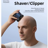 A man is using a dual-use shaver/clipper device on his scalp.