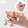A hand holds a pink electric handheld scalp massager device, with an inset showing the product's function.