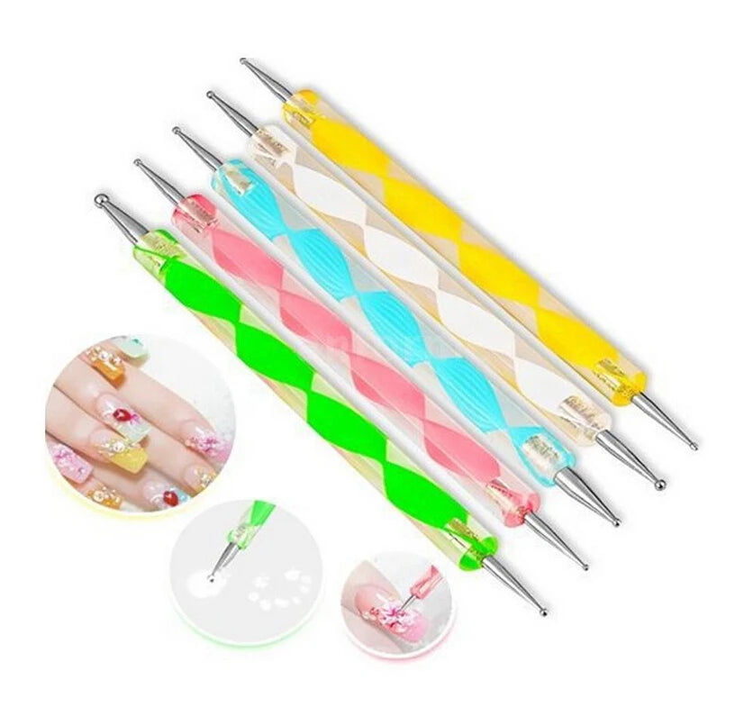 A set of pink nail art liner brushes with ultra-fine tips arranged diagonally.