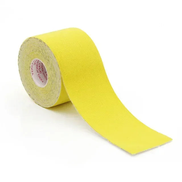 Roll of bright yellow kinesiology tape for wrinkle reduction