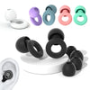 A collection of silicone noise-canceling earplugs in various colors and shapes, including round and dome designs.