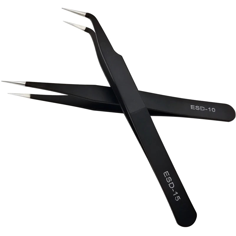 Black stainless steel eyelash tweezers ESD-10 product shown against a white background.
