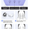 Instructions for using a silicone facial cleansing brush, showing how to press to speed up or slow down the cleaning motion.