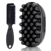 A black silicone brush with multiple bristles and a black plastic comb are shown on a white background.