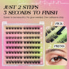 A set of black false eyelash extensions packaged for easy application with a two-step process.