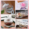A collection of luxury velvet powder puffs stored in clear glass jars and containers.