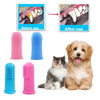 A set of pink and blue pet toothbrushes for dogs and cats shown with before and after usage examples.