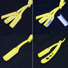Lame de rasoir pliante antique jaune pour l'épilation, montrée sous plusieurs angles