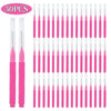 A set of 50 mini brow and eyelash combs in pink and clear plastic.