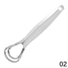 Raspador de lengua de acero inoxidable con mango curvo y lazo para higiene oral