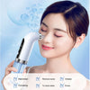 A woman is using a white micro bubble pore vacuum cleanser device on her face to remove blackheads, acne, grease, dust mites,