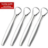 A set of five stainless steel tongue scrapers for oral hygiene and fresh breath.