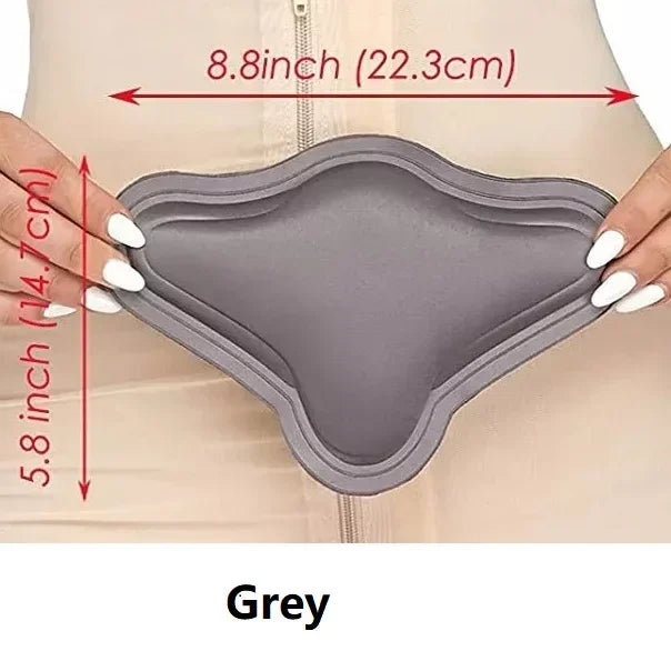 Grey lumbar molder compression support board shown being held against a light-colored fabric.