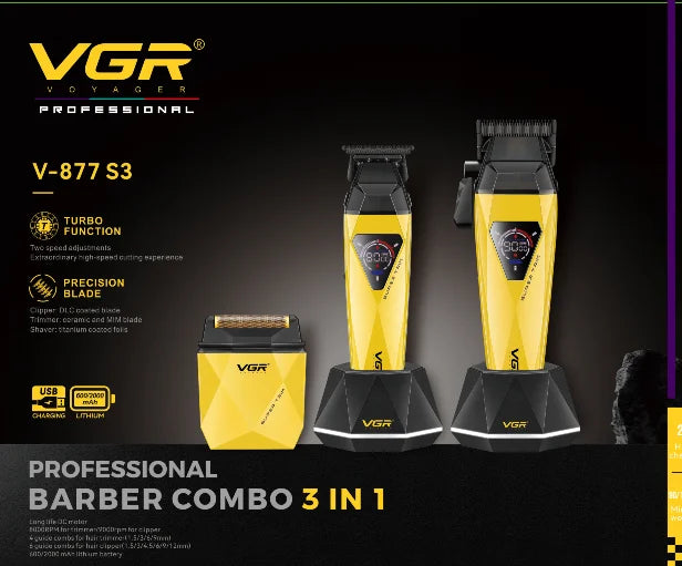 Set professioneller elektrischer Haarschneider und Trimmer VGR V-877 S3 in Gelb und Schwarz