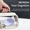 A hand holds a white silicone sonic facial cleansing brush in its protective case.