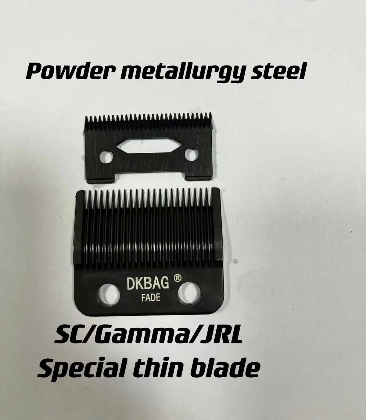 A black powder metallurgy steel special thin blade for an electric hair trimmer.